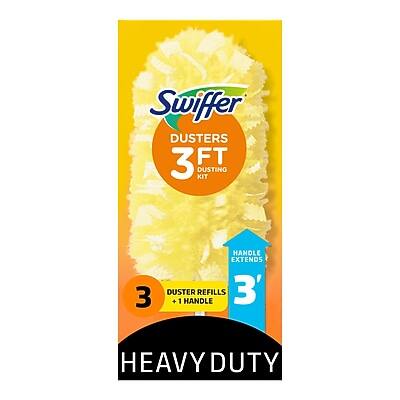 Swiffer Dusters 3 FT Dusting Kit  
3 Duster Refills + 1 Handle  
3' Heavy Duty  
Handle Extender Included