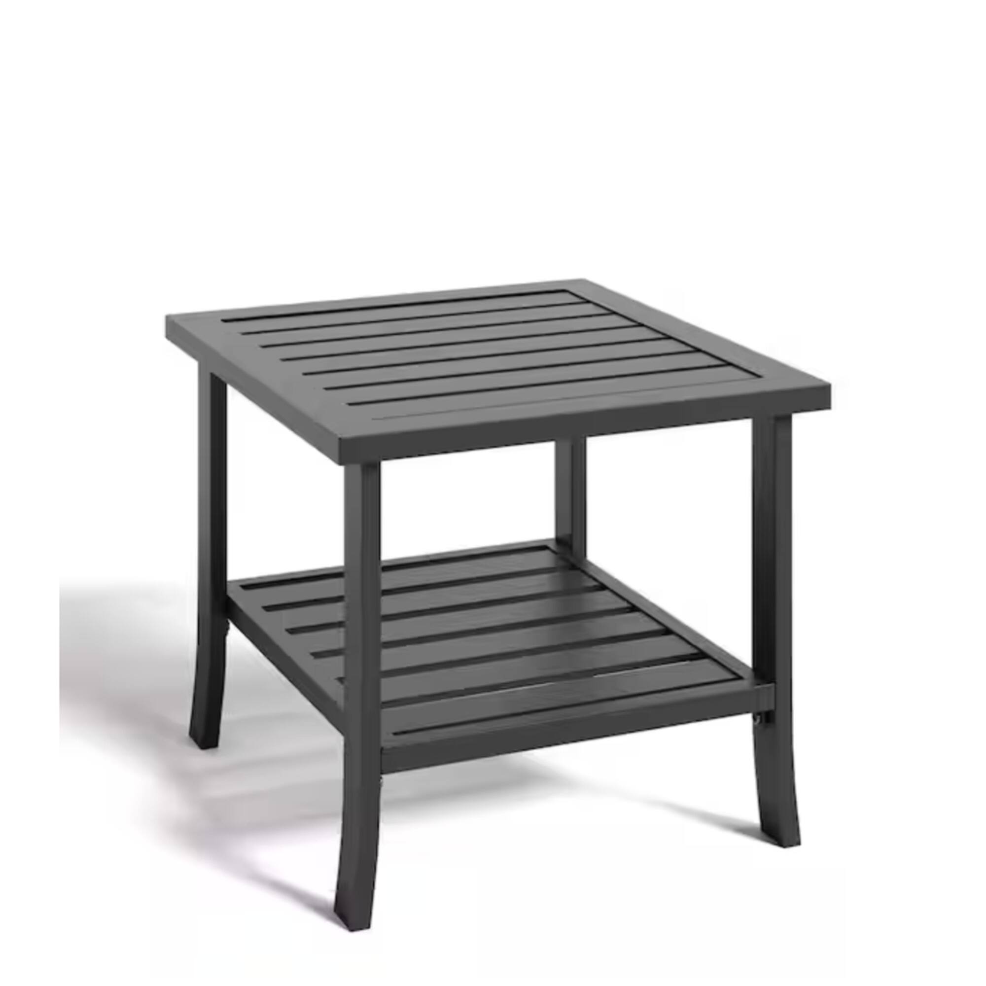 Mondawe - 19" 2-Tier Square Metal Outdoor Side Table - Black