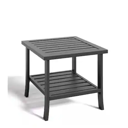 Front. Mondawe - 19" 2-Tier Square Metal Outdoor Side Table - Black.