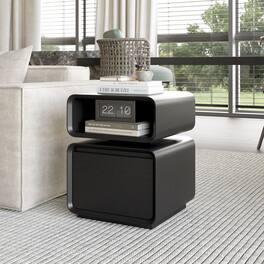 POVISON - 18" Modern Minimalist Side Table with Drawer, Small End Table with Storage, Rotating Shelf, Color, for Living Room - Black