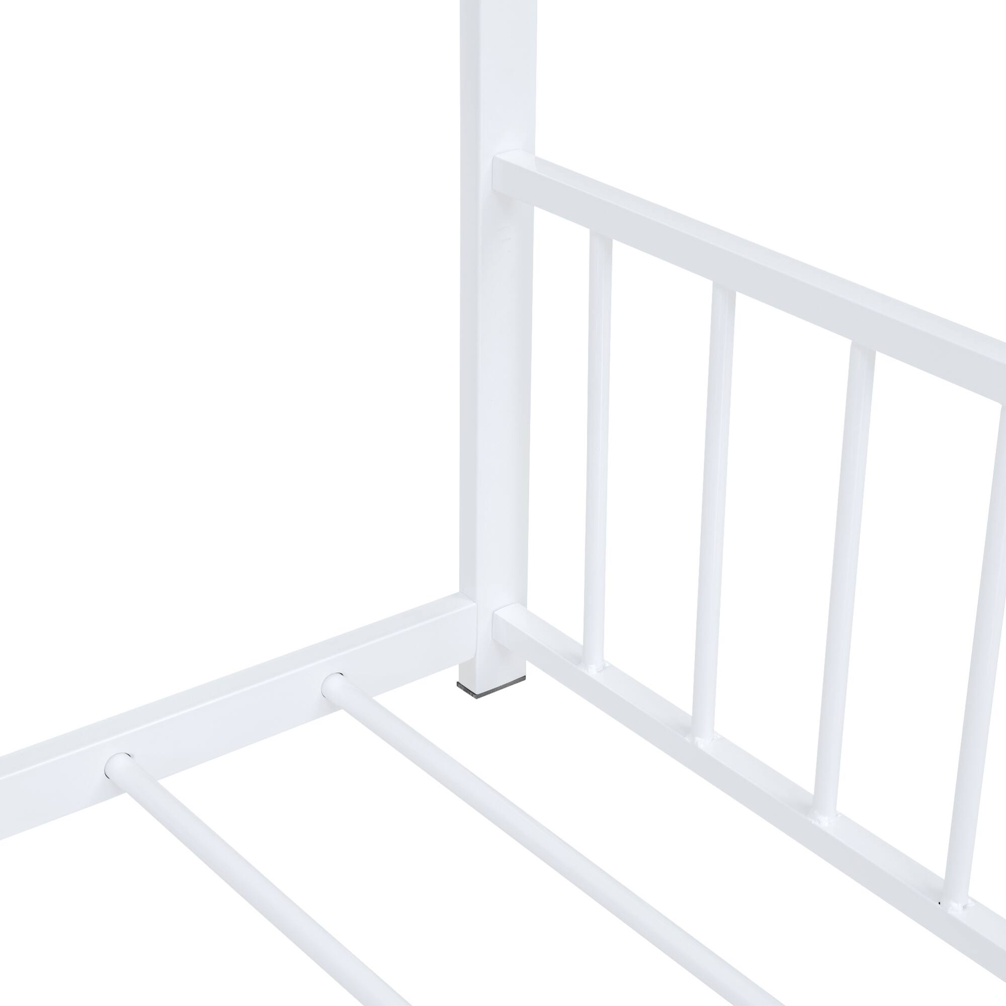 Alt View 7. GOODSILO - Full Size Metal House Bed with Playhouse Roof Design for Kids Room Furniture and Sleep Space - White.