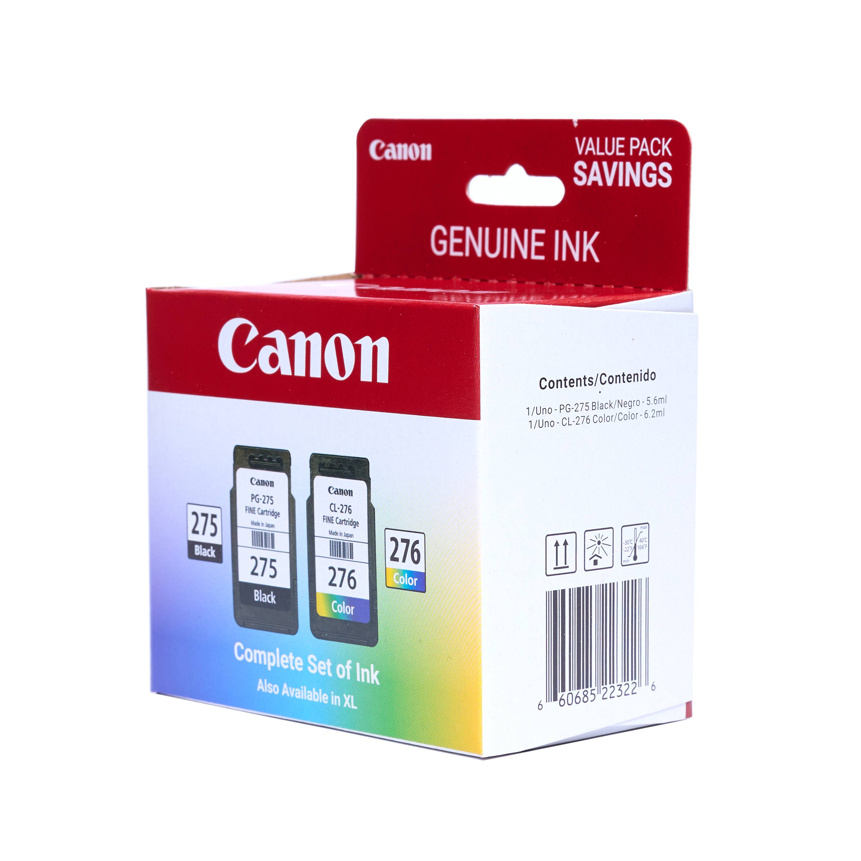 Canon Value Pack Saving Genuine Ink Canon Contents/Contenido Black/Negro Ima 1/Uno PG-275 6.2ml 1/Uno CL-276 Color/Color o Camon PG-275 F00 Cartrdge CL-276 TNE Caridge 275 - - . - Black 276 275 276 Color Black Color Complete Set of Ink Also Available in XL 22322 6 6 60685