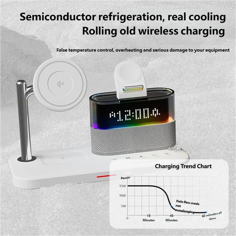 Semiconductor refrigeration, real cooling  
Rolling old wireless charging  

False temperature control, overheating and serious damage to your equipment  

Charging Trend Chart  
Power  
15W  
10W  
5W  
0  
15 Minutes  
45 Minutes  
60 Minutes  

Hole flow made not  
countabanging minutes of time
