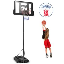 Costway - Height Adjustable Portable Basketball Hoop System Shatterproof Backboard Wheels 2 Nets - Black