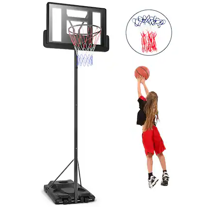 Front. Costway - Costway Height Adjustable Portable Basketball Hoop System Shatterproof Backboard Wheels 2 Nets - Black.