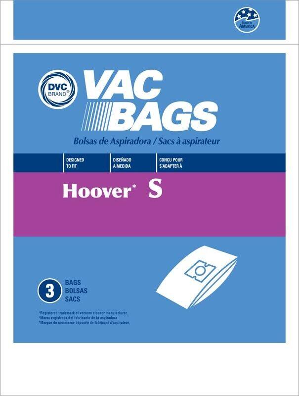 Sure, here is the corrected and grouped text from the image:

---

**DVC BRAND**

**VAC BAGS**

Bolsas de Aspiradora / Sacs à aspirateur

Designed to fit / Diseñado a medida / Conçu pour s'adapter à

**Hoover®**

3 Bags / Bolsas / Sacs

*Registered trademark of vacuum cleaner manufacturer.  
*Marca registrada del fabricante de la aspiradora.  
*Marque de commerce déposée de fabricant d'aspirateur.

---

This text is organized to reflect the information on the packaging, including the brand, product type, compatibility, quantity, and trademark notice.