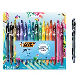 BIC America - BIC Gel-ocity Quick Dry Retractable Gel Pens, Medium Point, 0.7mm, Assorted Inks, 16/Pack (RGLCGA16-AST)