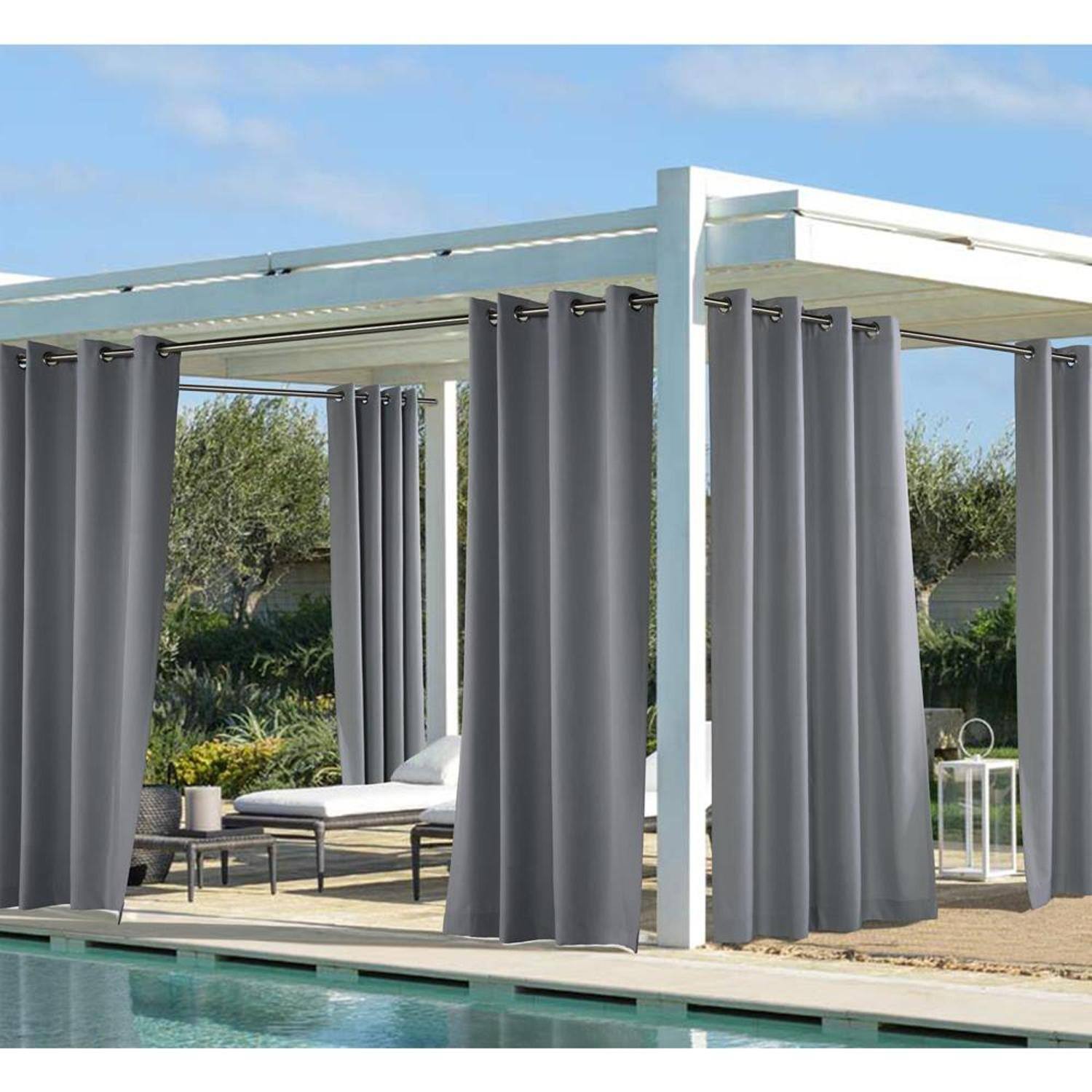 Commonwealth Home Fashions - Commonwealth Outdoor Décor Coastal Grommet Top Solid Curtain Panel 50'' x 96'' Grey - Gray