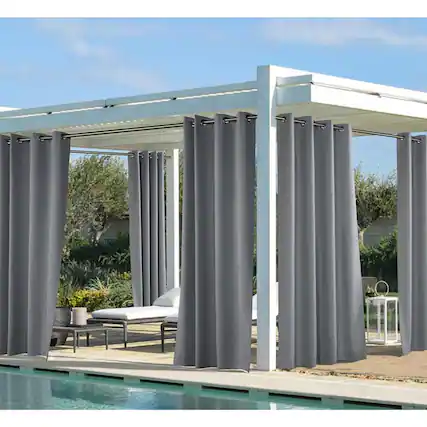 Front. Commonwealth Home Fashions - Commonwealth Outdoor Décor Coastal Grommet Top Solid Curtain Panel 50'' x 96'' Grey - Grey.