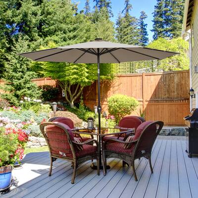 10' Solar LED Lighted Patio Market Umbrella Shade Tilt Adjustment Crank-Tan 10' Solar LED Lighted Patio Market Umbrella Shade Tilt Adjustment Crank-Tan