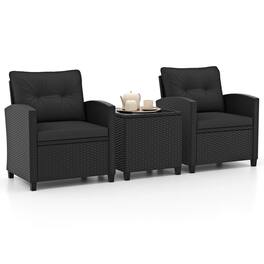 Costway - 3 PCS Patio Furniture Set with Tempered Glass Coffee Table Washable Cushions - Black
