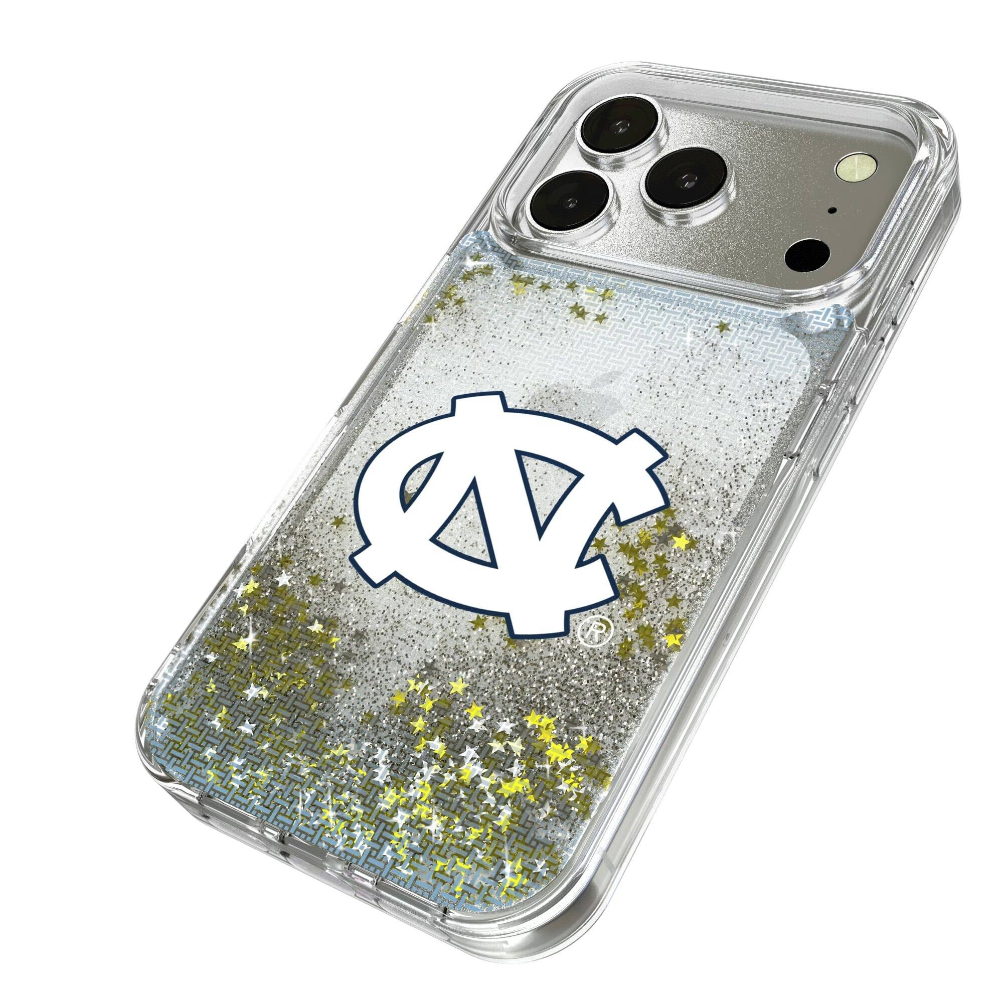 Alt View 1. Keyscaper - North Carolina Tar Heels Linen Logo iPhone Glitter Case - 16 Pro - Multicolor.