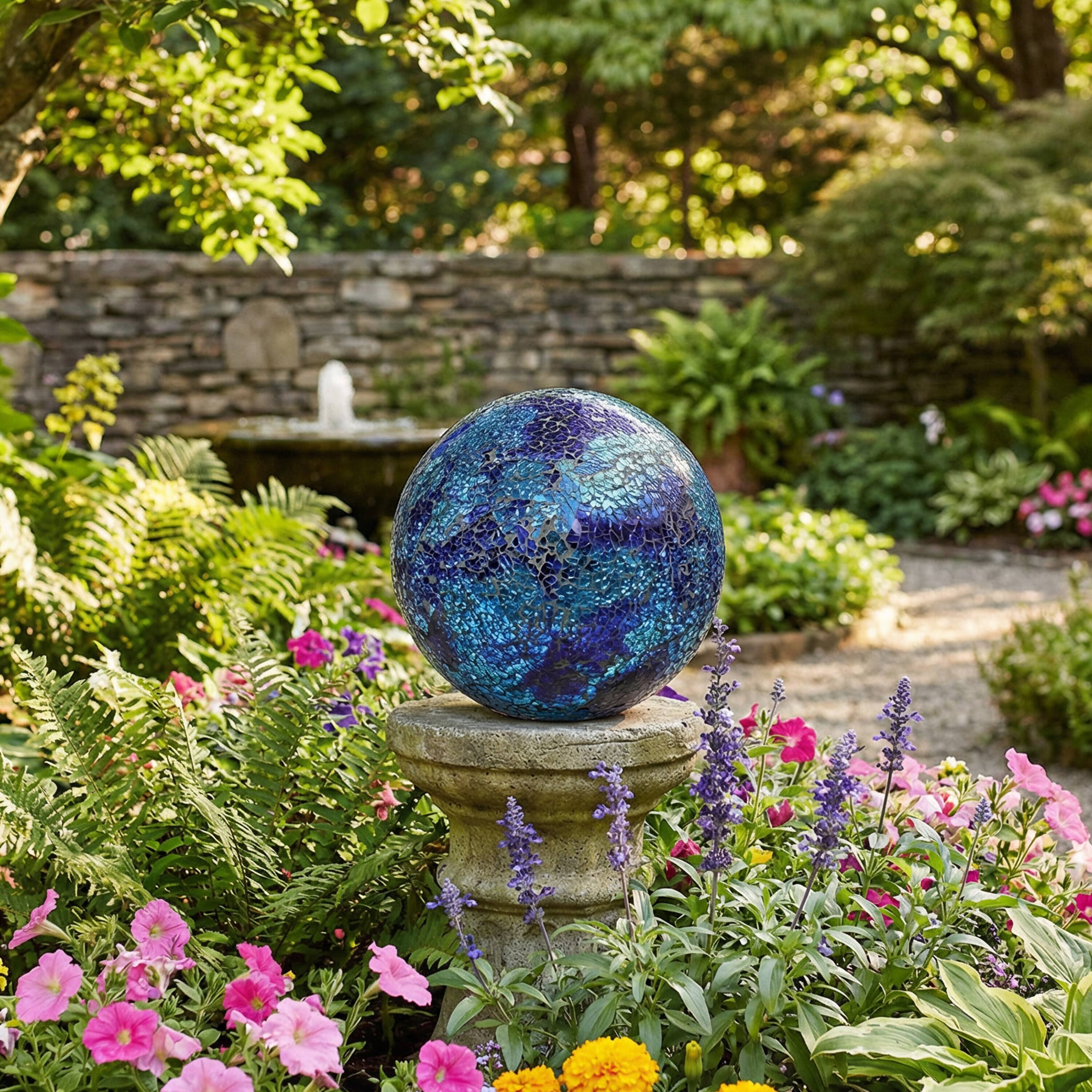 Alt View 10. Sunnydaze - Crackled Glass Gazing Globe - 10 in - Deep Ocean Swirl.