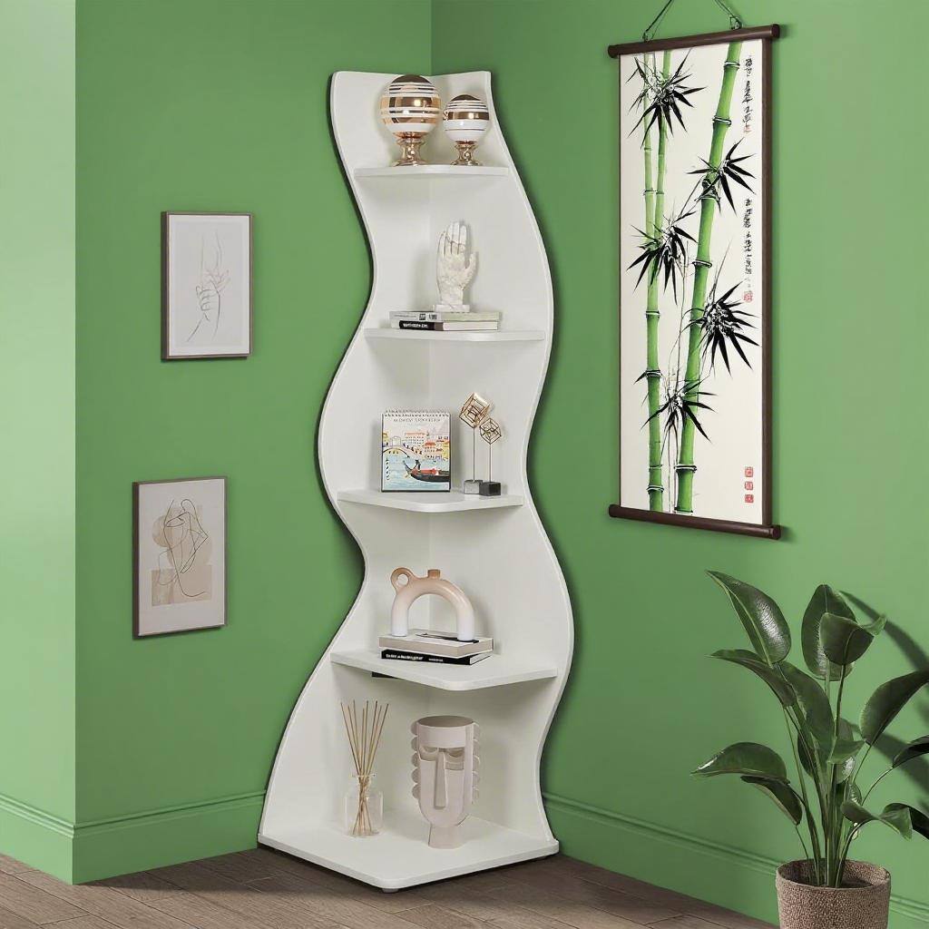 Alt View 2. SlickBlue - 5-Tier Open Shelving Rack with Streamlined Shape for Living Room or Office - White.