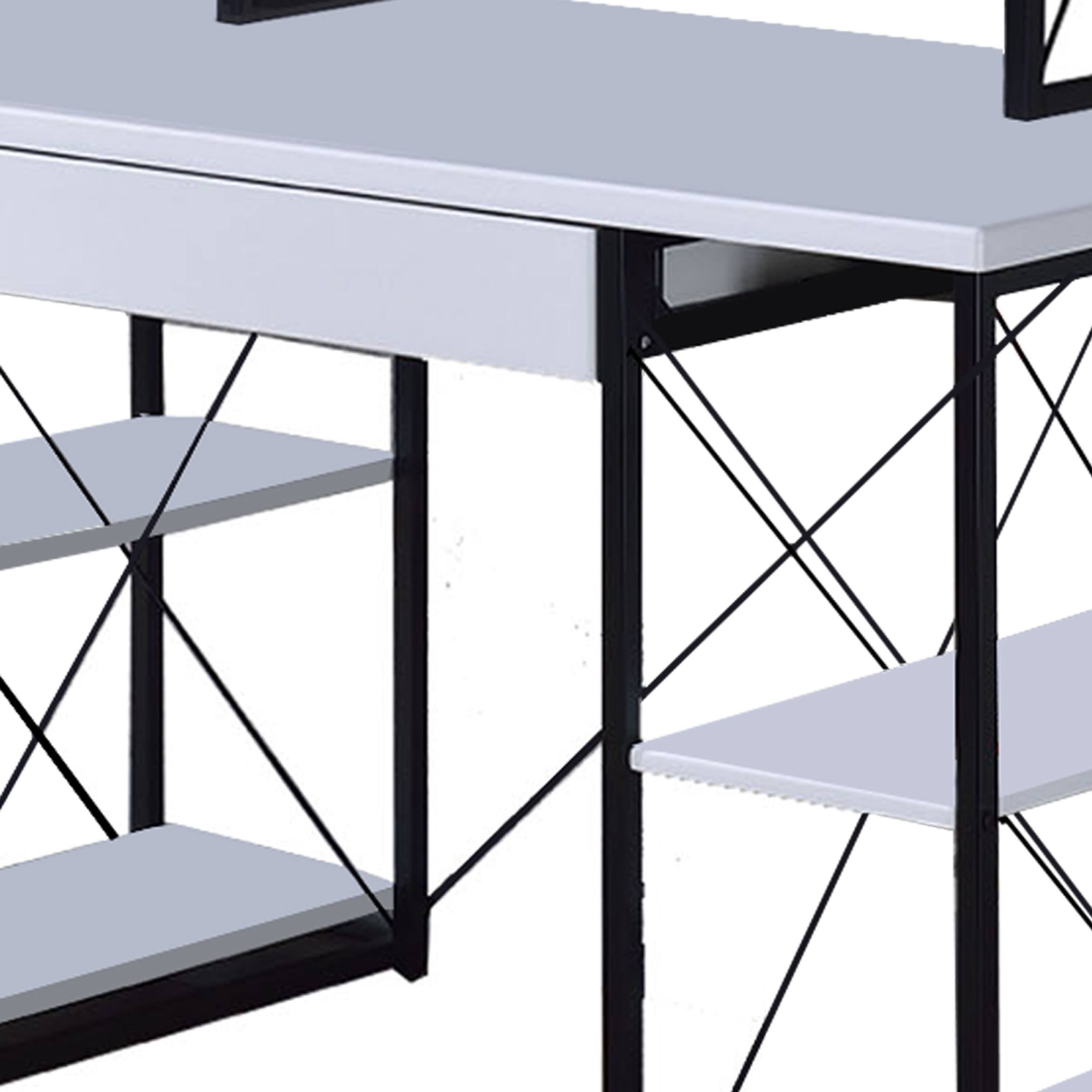 Back. Manhattan Lane - Industrial Style Desk with 4 Open Selves and Bookcase Hutch, White - White.