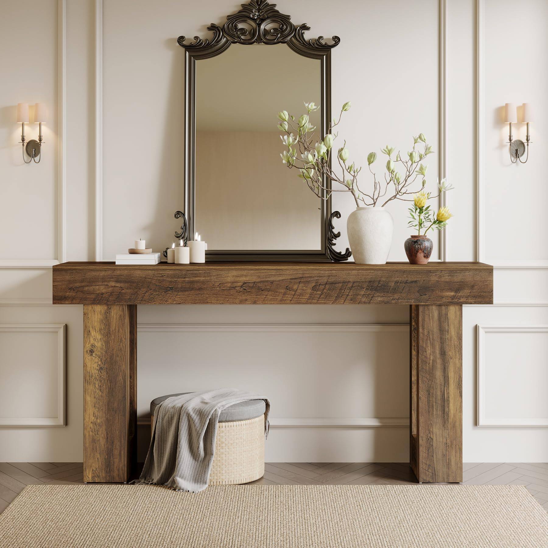 Alt View 4. Tribesigns - 63-Inch Long Console Table, Wooden Rectangular Sofa Table Behind The Couch, Farmhouse Entryway Table for Entrance, Hallw - Dark Walnut (63").