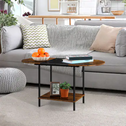 Front. Oumilen - Rustic Coffee Table with Black Center Panel - Brown.