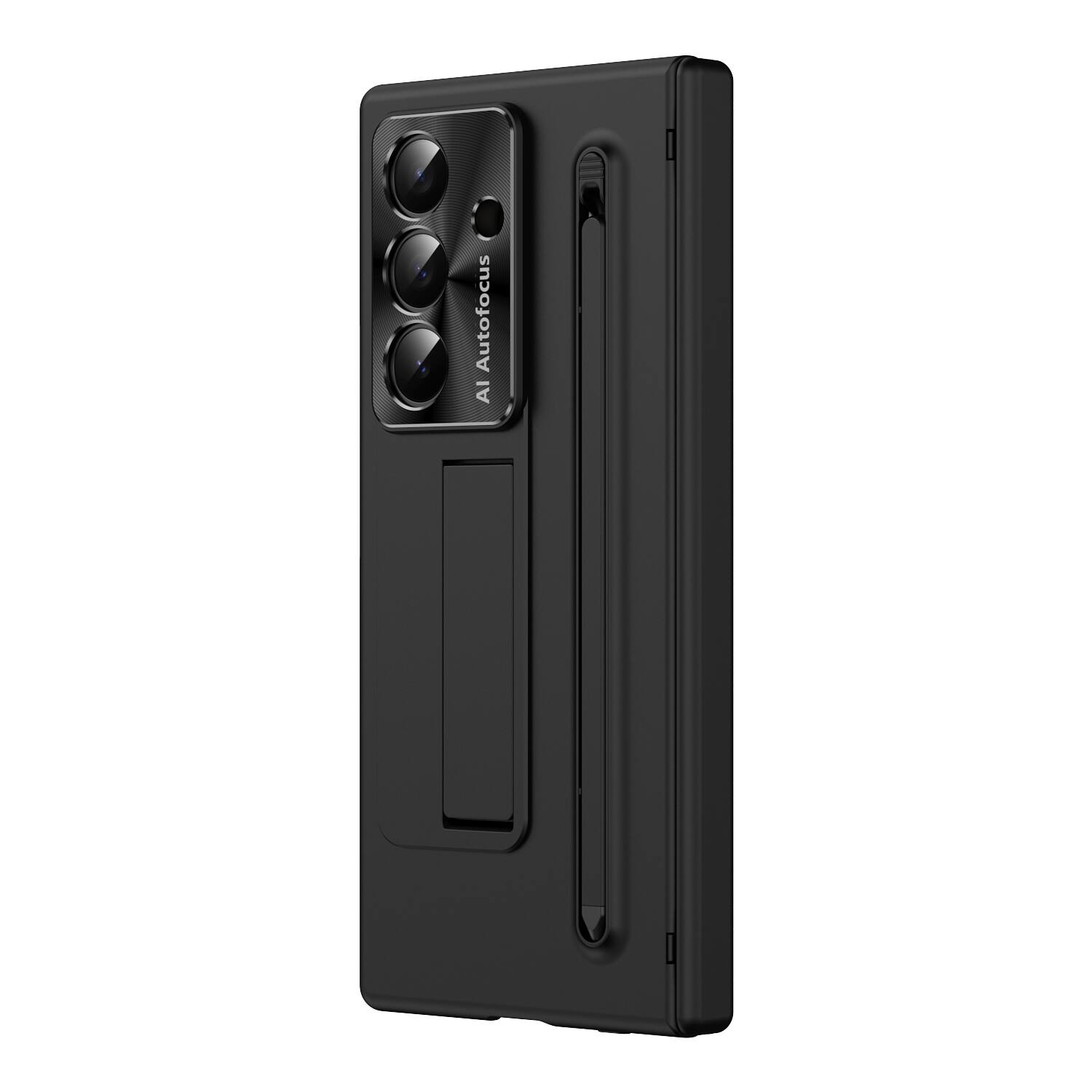 Back. Dteck - Fold Case For Samsung Galaxy Z Fold8 Ultra Built-in Screen Protector+Stylus, Shockproof Kickstand Hinge Protection Cover - Black.