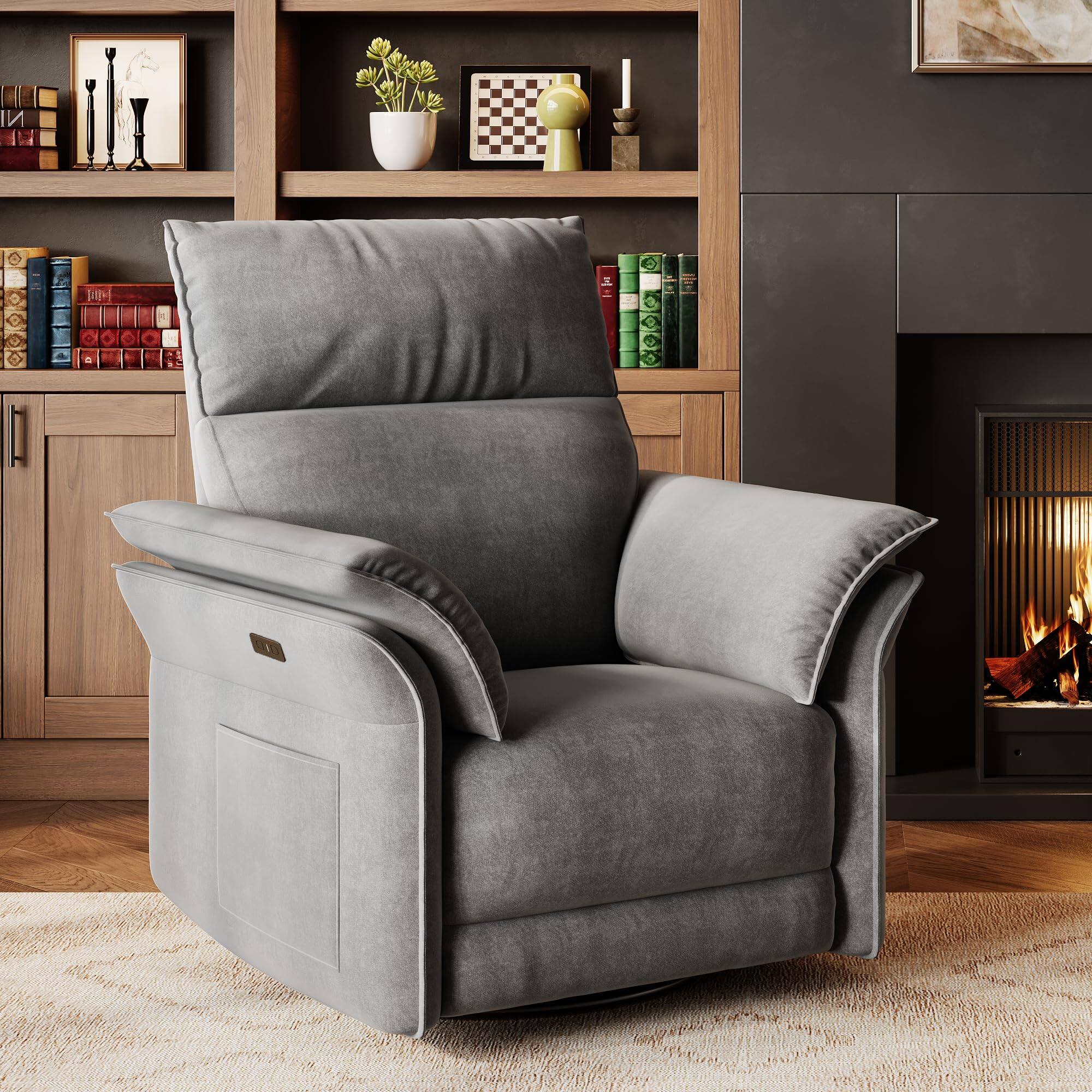 Alt View 5. Babevy - Power Recliner Chair Swivel Nursery Recliner Chair with Charging Port, Double Layered Armrests and Side Pocket - Grey.