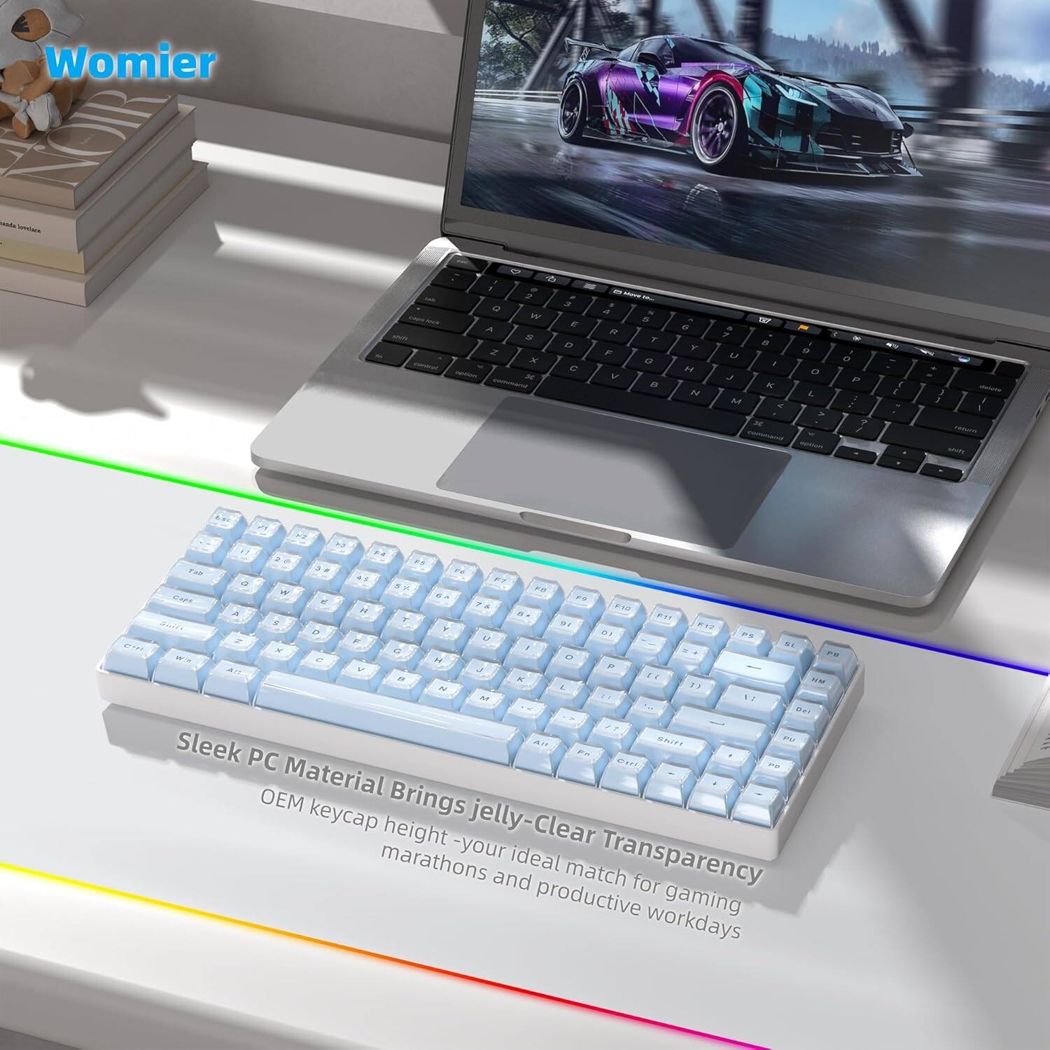 Womier

Sleek PC Material Brings jelly-Clear Transparency
OEM keycap height - your ideal match for productive gaming workdays