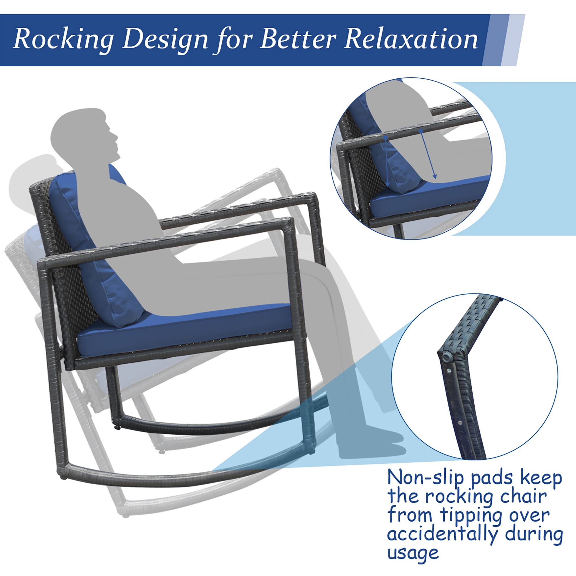 Rocking Design for Better Relaxation: Non-slip pads keep the rocking chair from tipping over accidentally during usage.