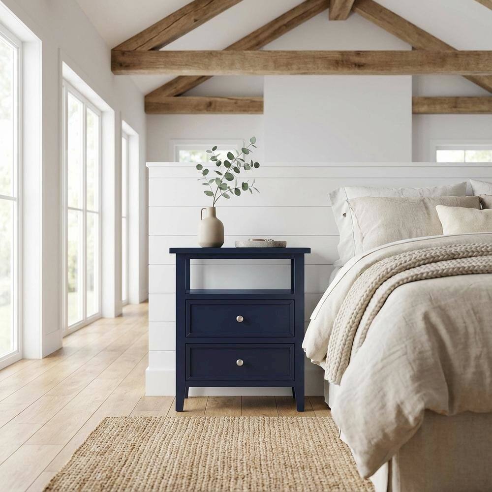 Angle. FurniFact - Midnight Blue Nightstand with 2 Drawers and Modern Design - Midnight Blue.