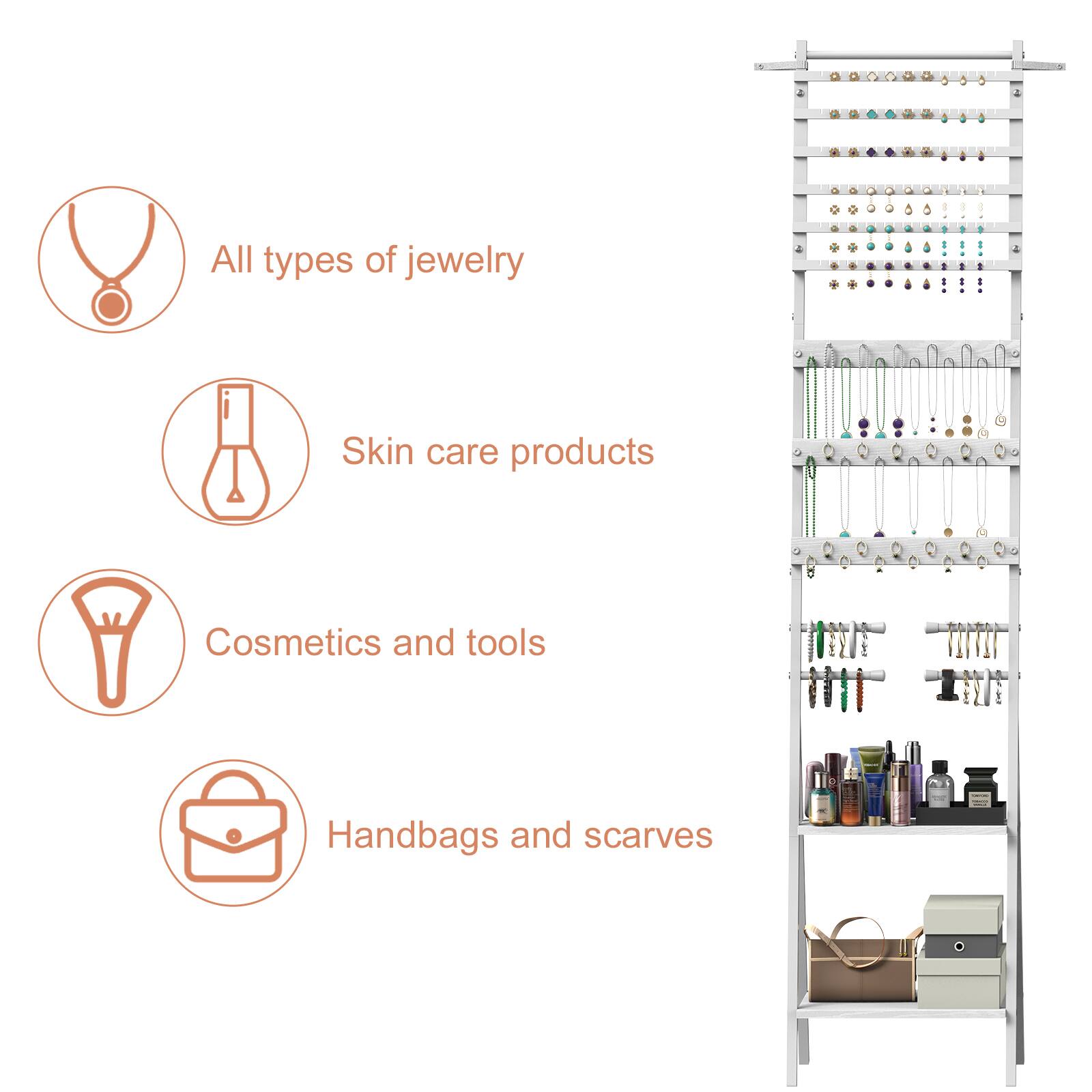 All types of jewelry  
Skin care products  
Cosmetics and tools  
Handbags and scarves