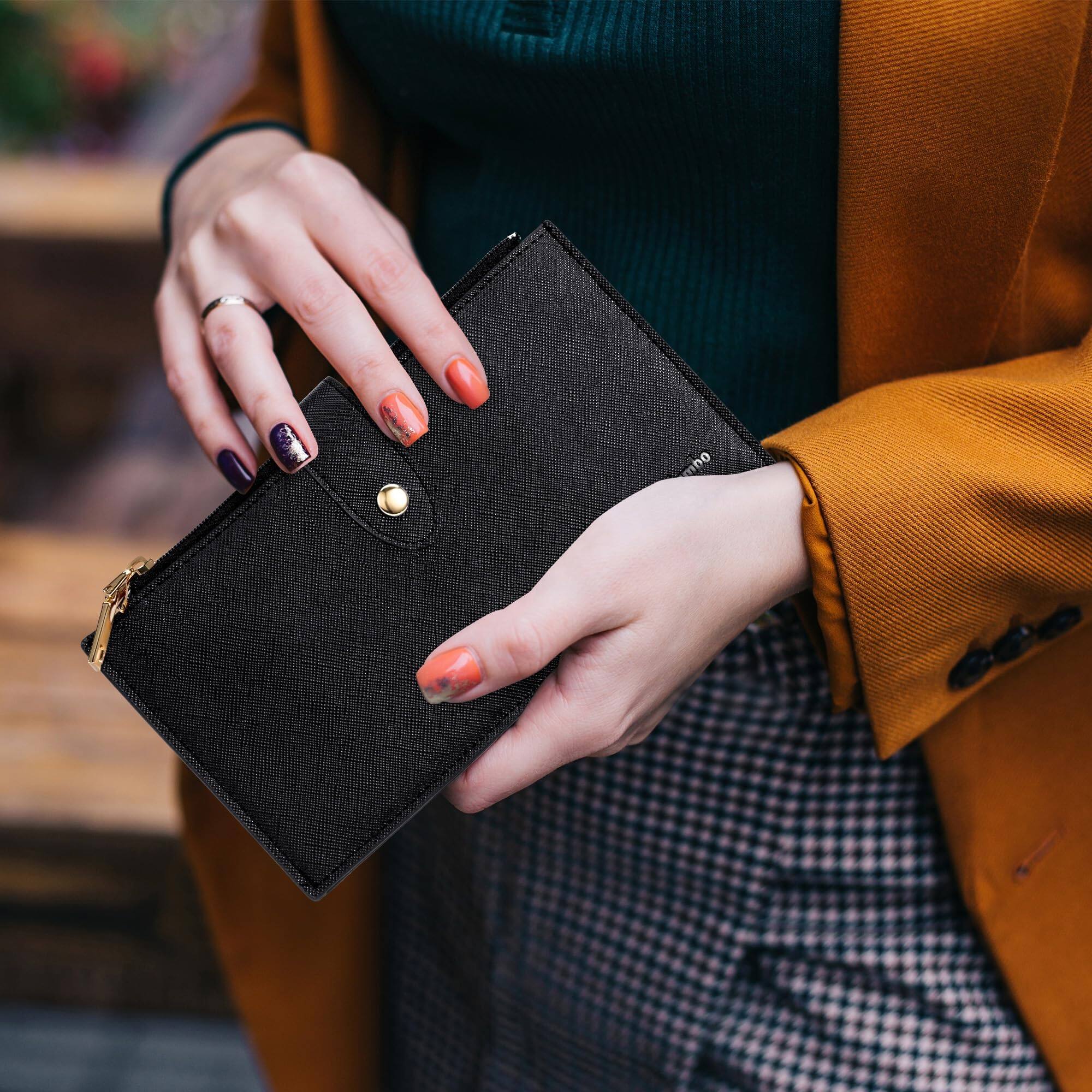 Left. Jadie Link - Rfid Wallet Women Large Size Bifold Multi Card Case Zipper Pocke Credit Holder Premium Craftsmanship wallet women - Gold Reddish.