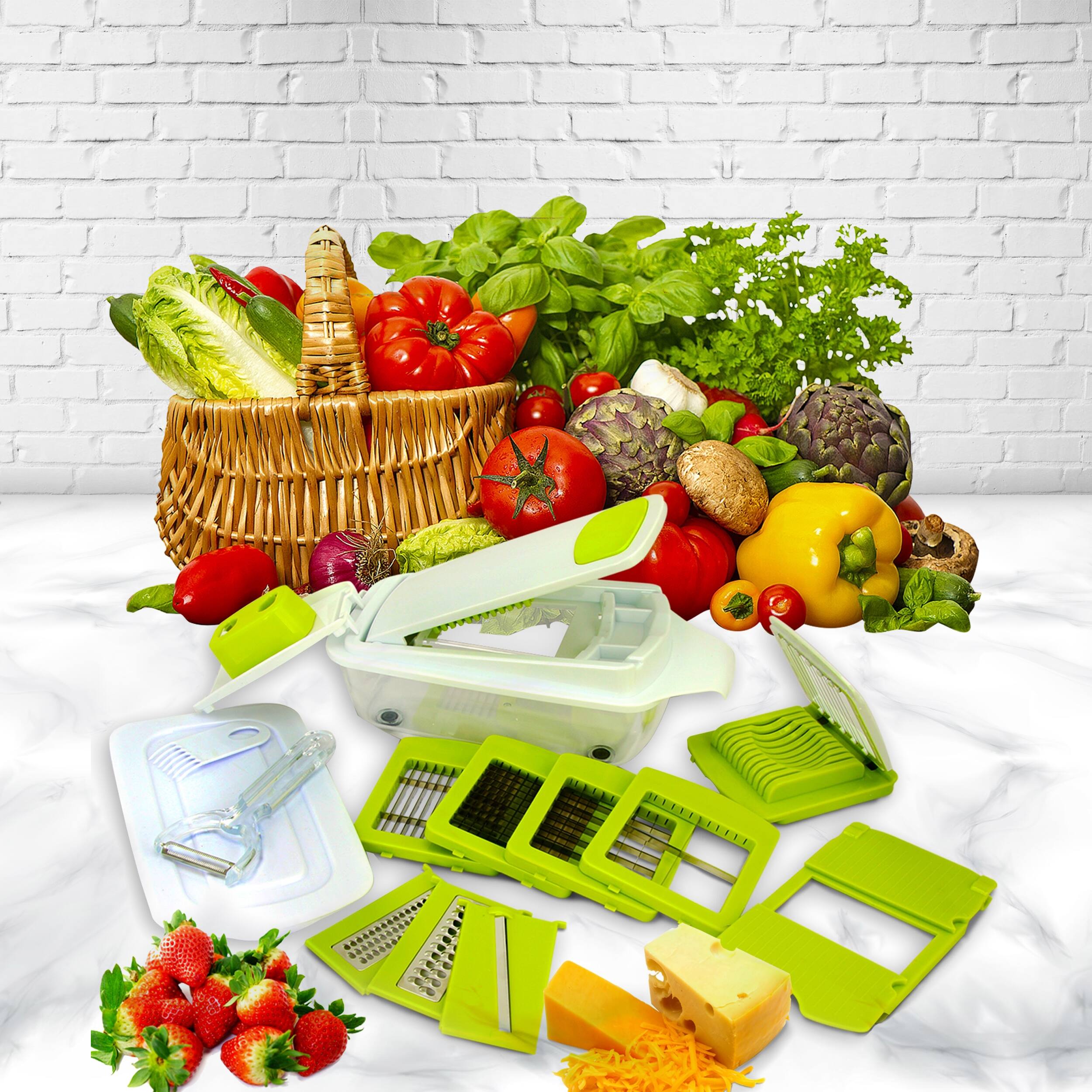 Alt View 3. MegaChef - MegaChef 8 in 1 Multi Use Slicer Dicer and Chopper with Interchangeable Blades, Vegetable Fruit Peeler and Soft Slicer - Green.