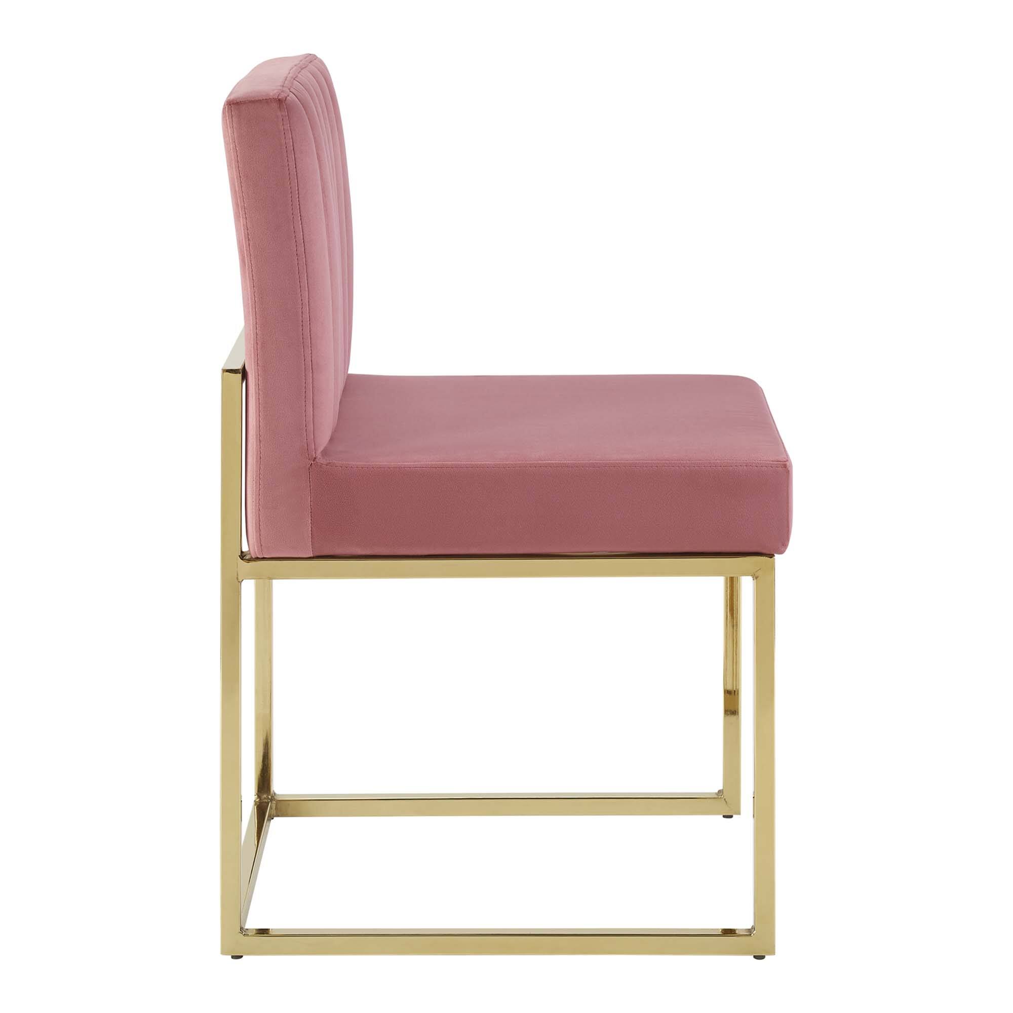 Left. Modway - Carriage Channel Tufted Sled Base Performance Velvet Dining Chair by Modway - Gold Dusty Rose.