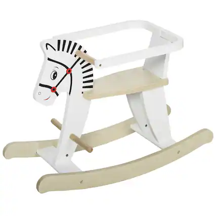 Front. Qaba - Wooden Rocking Horse Toddler Baby Ride-on Toys for Kids 1-3 Years with Classic Design & Wood Safety Bar.