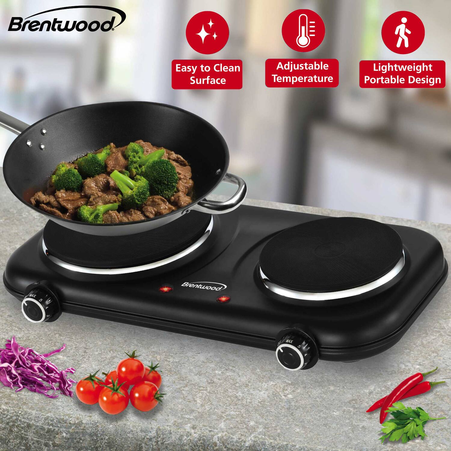Brentwood

Easy to Clean Surface  
Adjustable Temperature  
Lightweight Portable Design