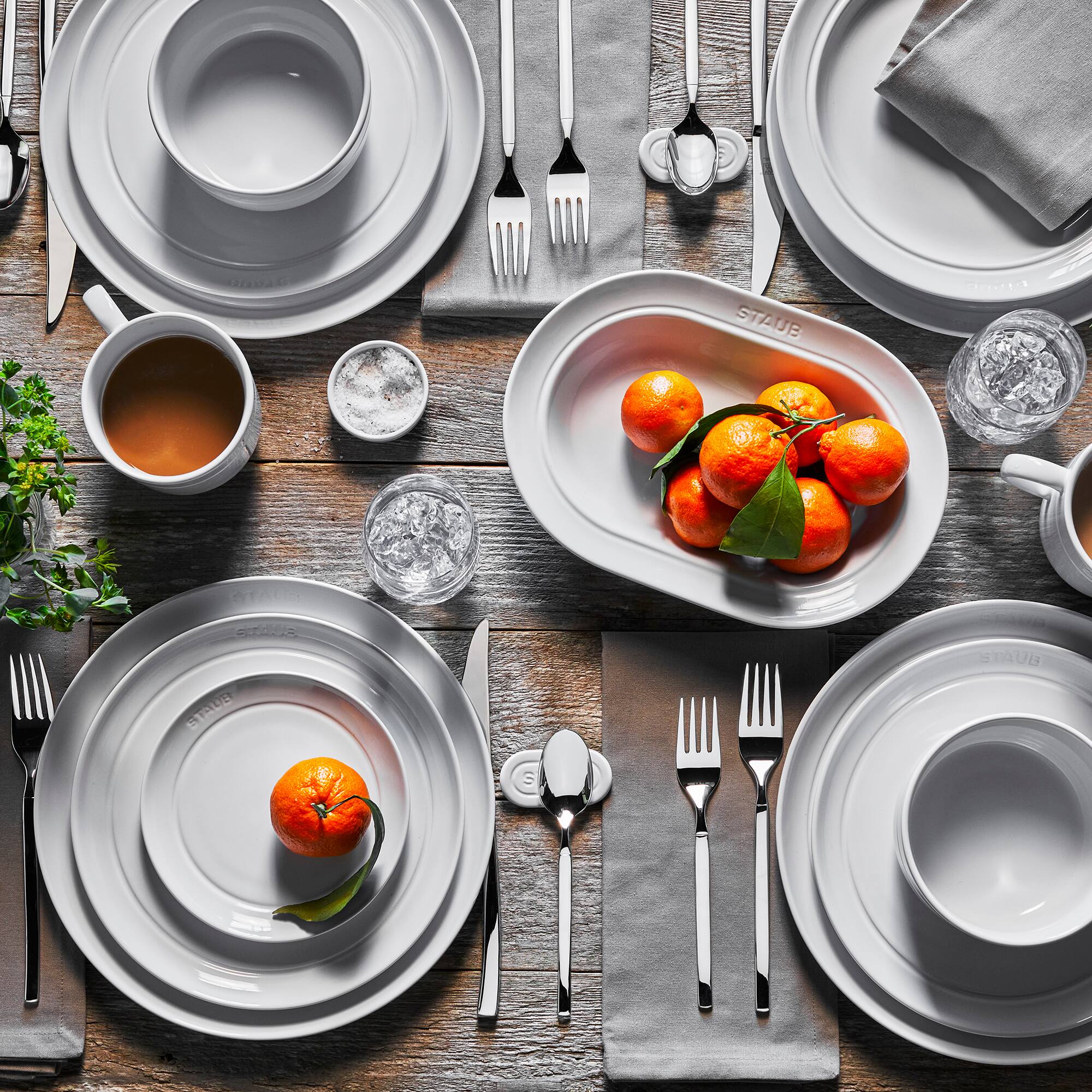 Staub Ceramic Dinnerware 4 pc 6 inch Appetizer Plate Set White