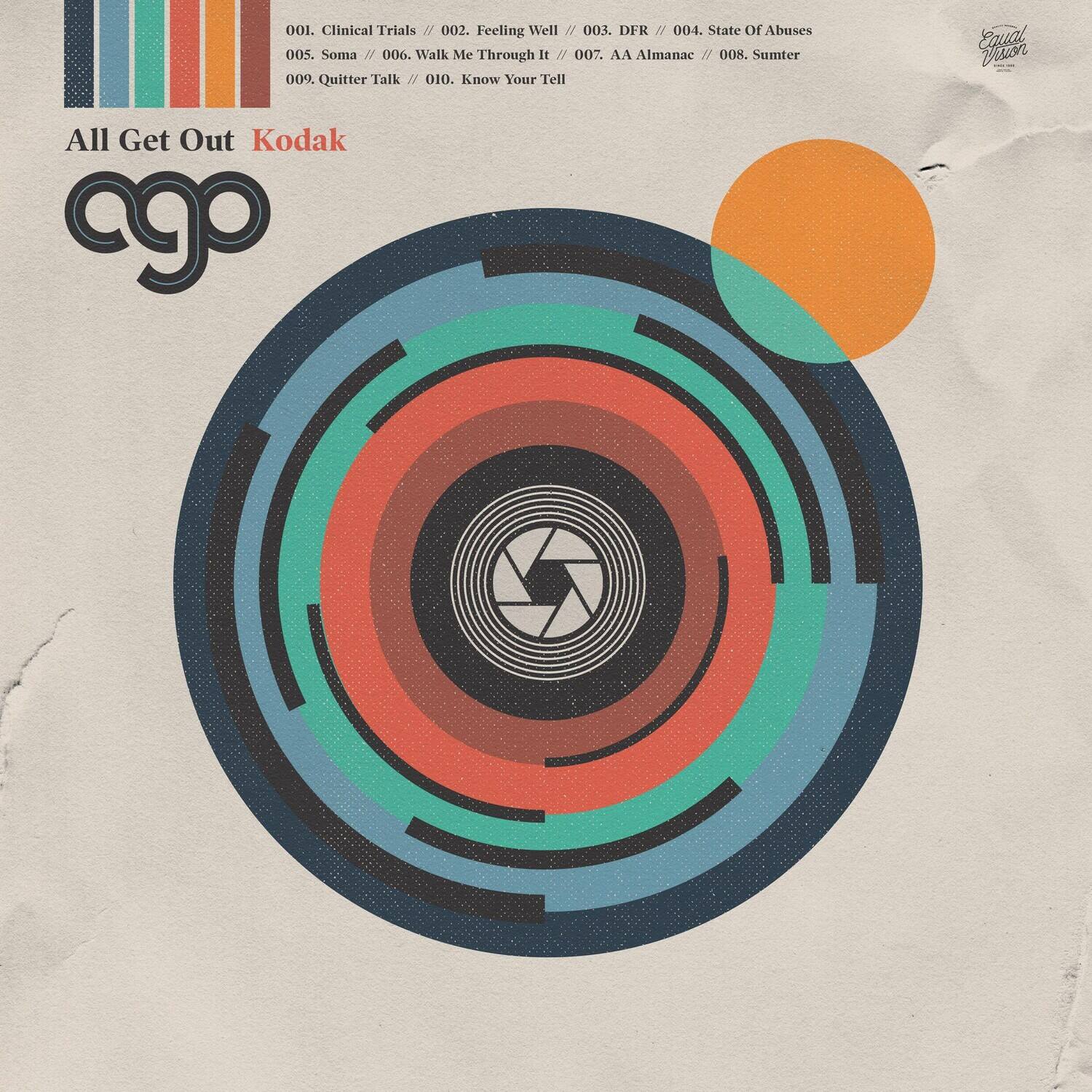 001. Clinical Trials // 002. Feeling Well // 003. DFR // 004. State Of Abuses // 005. Soma // 006. Walk Me Through It // 007. A Almanac // 008. Sumter // 009. Quitter Talk // 010. Know Your Tell

All Get Out Kodak

Equal Vision Records