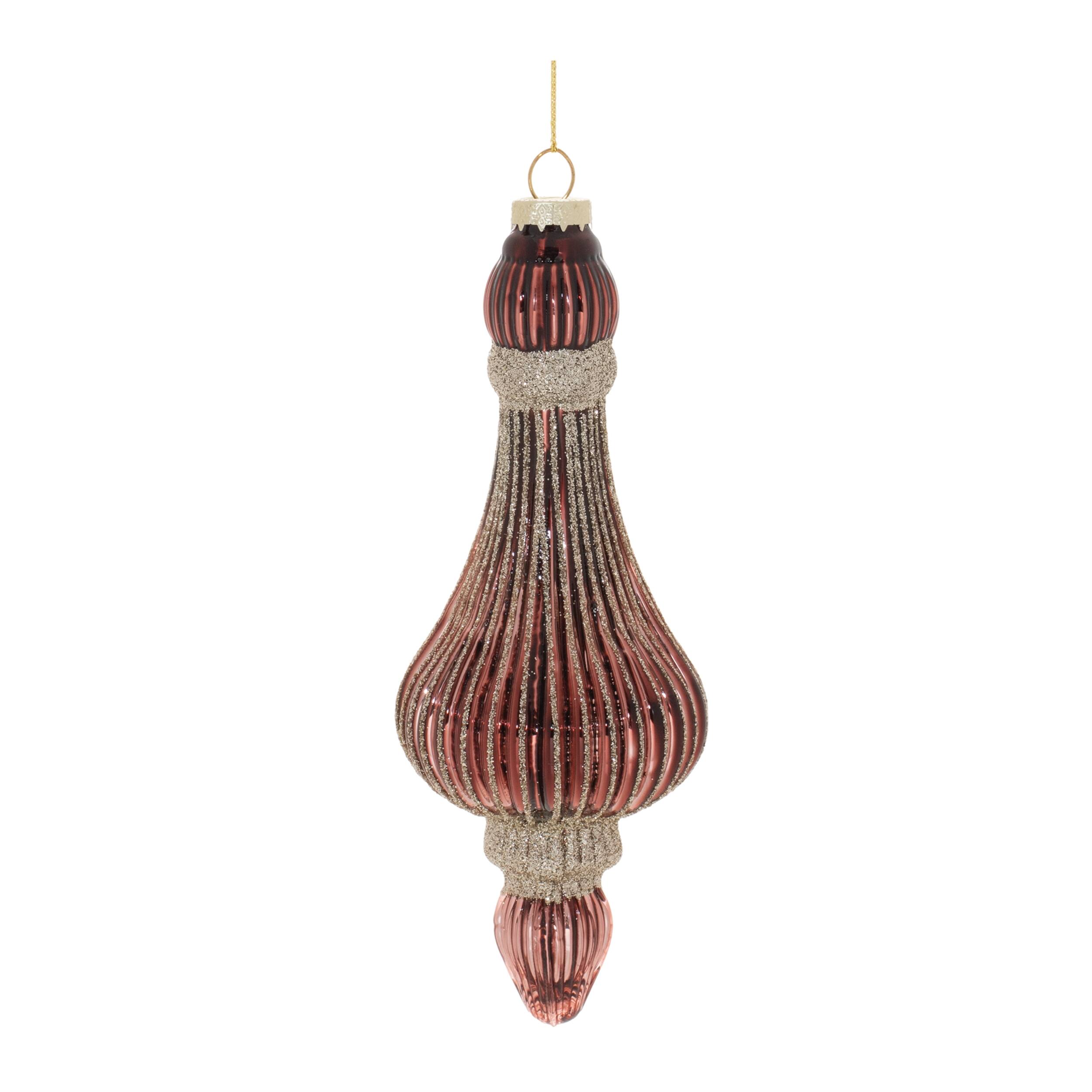 Alt View 2. BreeBe - Ribbed Glass Drop Ornament (Set of 6) - Gold.
