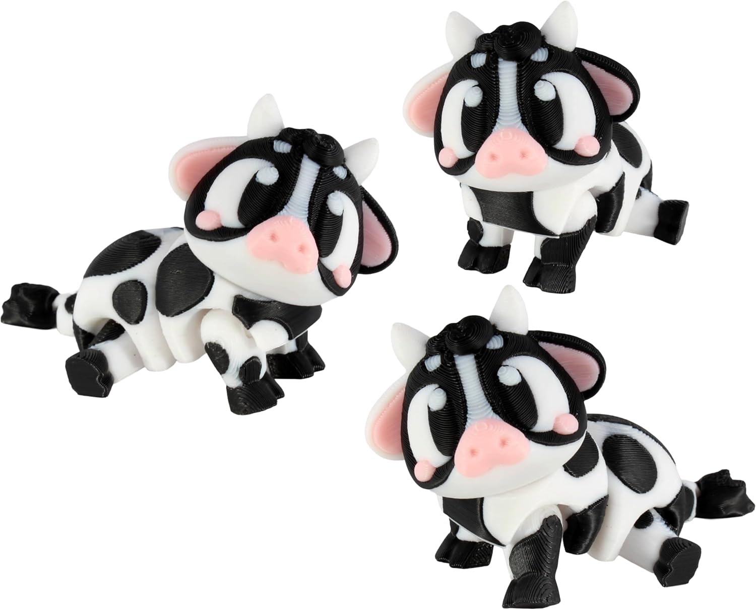 3D Printed Articulated Cow Fidget Toy 3 Pack – Flexible Cute Animal Desk Decor, Adult Collectible by PowerTRC