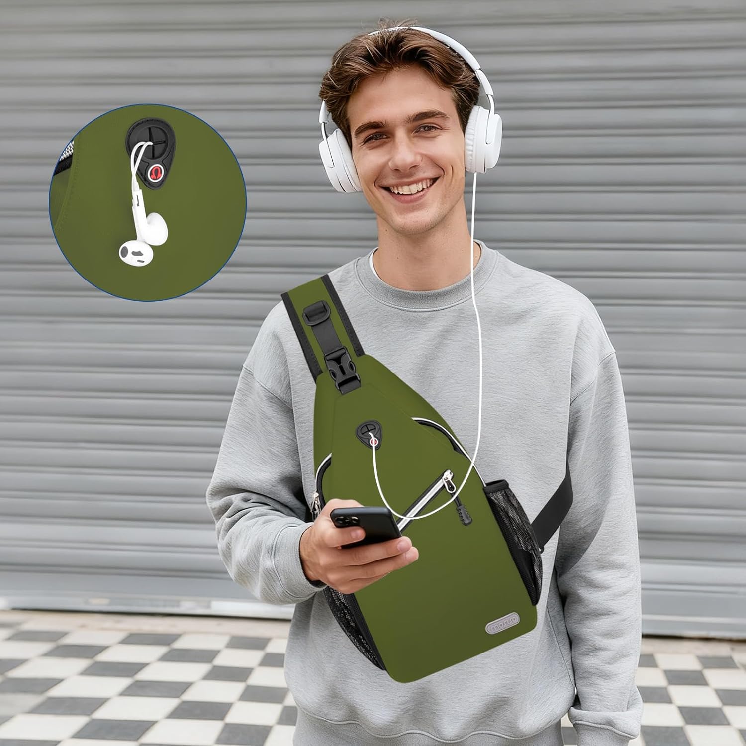 Alt View 3. mosiso - Sling Backpack Multipurpose Crossbody Shoulder Bag Travel Hiking Daypack - Army Green.