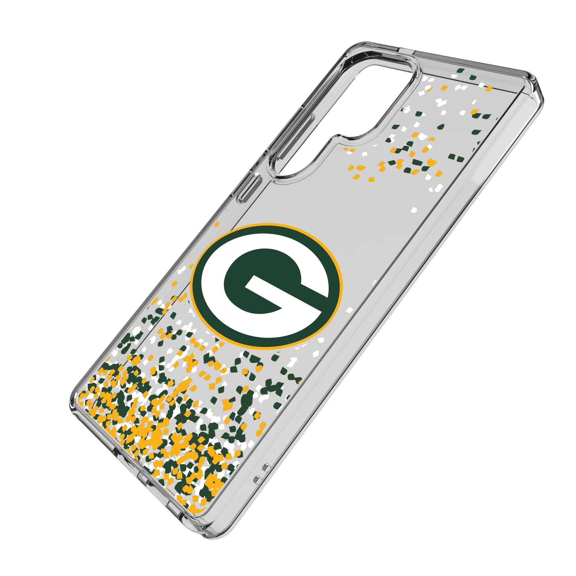 Alt View 1. Keyscaper - Green Bay Packers Galaxy Clear Case with Confetti Design - S23 Ultra - Multicolor.