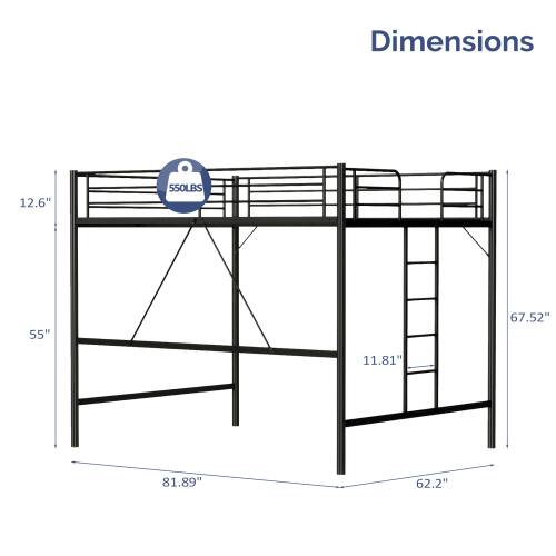 Dimensions: 12.6" x 55" x 67.52" x 11.81" x 81.89" x 62.2"  
Weight Capacity: 550LBS