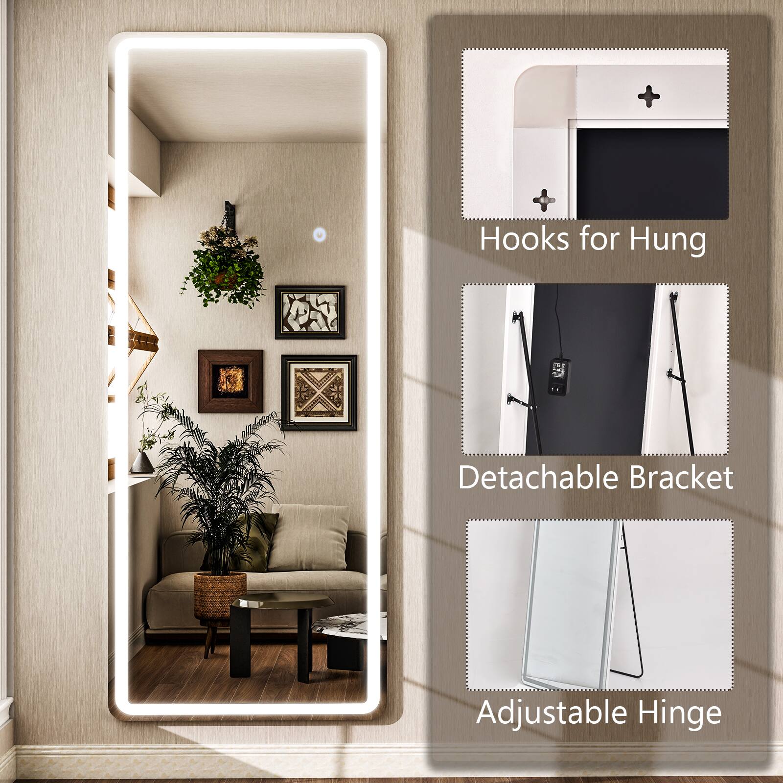 Hooks for Hung  
Detachable Bracket  
Adjustable Hinge