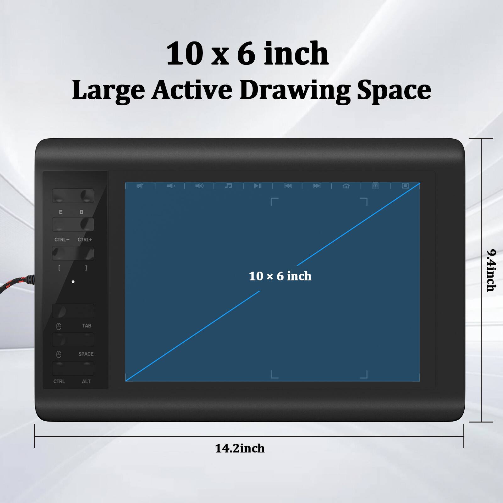 10 x 6 inch Large Active Drawing Space

10 x 6 inch

9.4 inch

14.2 inch