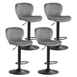 Costway - Bar Stools Set of 4 with Velvet Upholstered Backrests Padded Seats Metal Footrests - Gray + Black