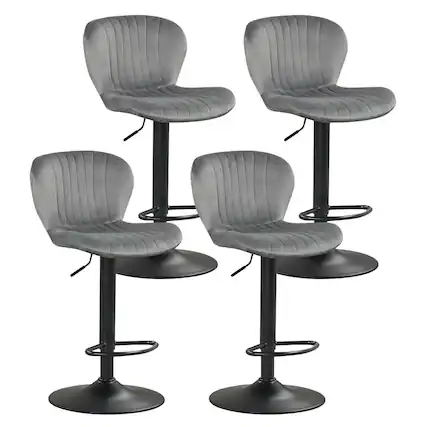 Front. Costway - Costway Bar Stools Set of 4 with Velvet Upholstered Backrests Padded Seats Metal Footrests - Gray + Black.