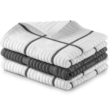 Front. Zulay Kitchen - Zulay Kitchen 3 Pack Absorbent Kitchen Towels Cotton - 15 x 25 Inch Super Soft Dish Towels for Kitchen - Light Grey.