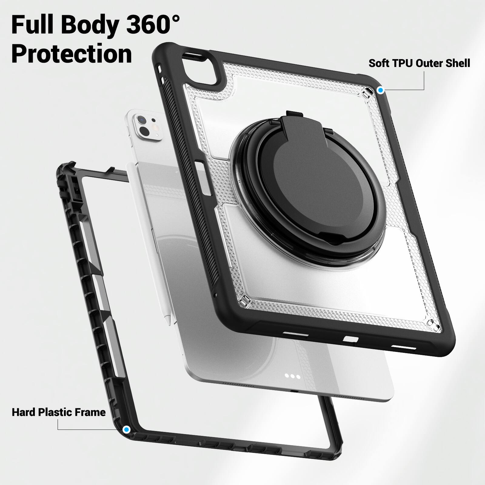 Full Body 360° Protection  
Soft TPU Outer Shell  
Hard Plastic Frame