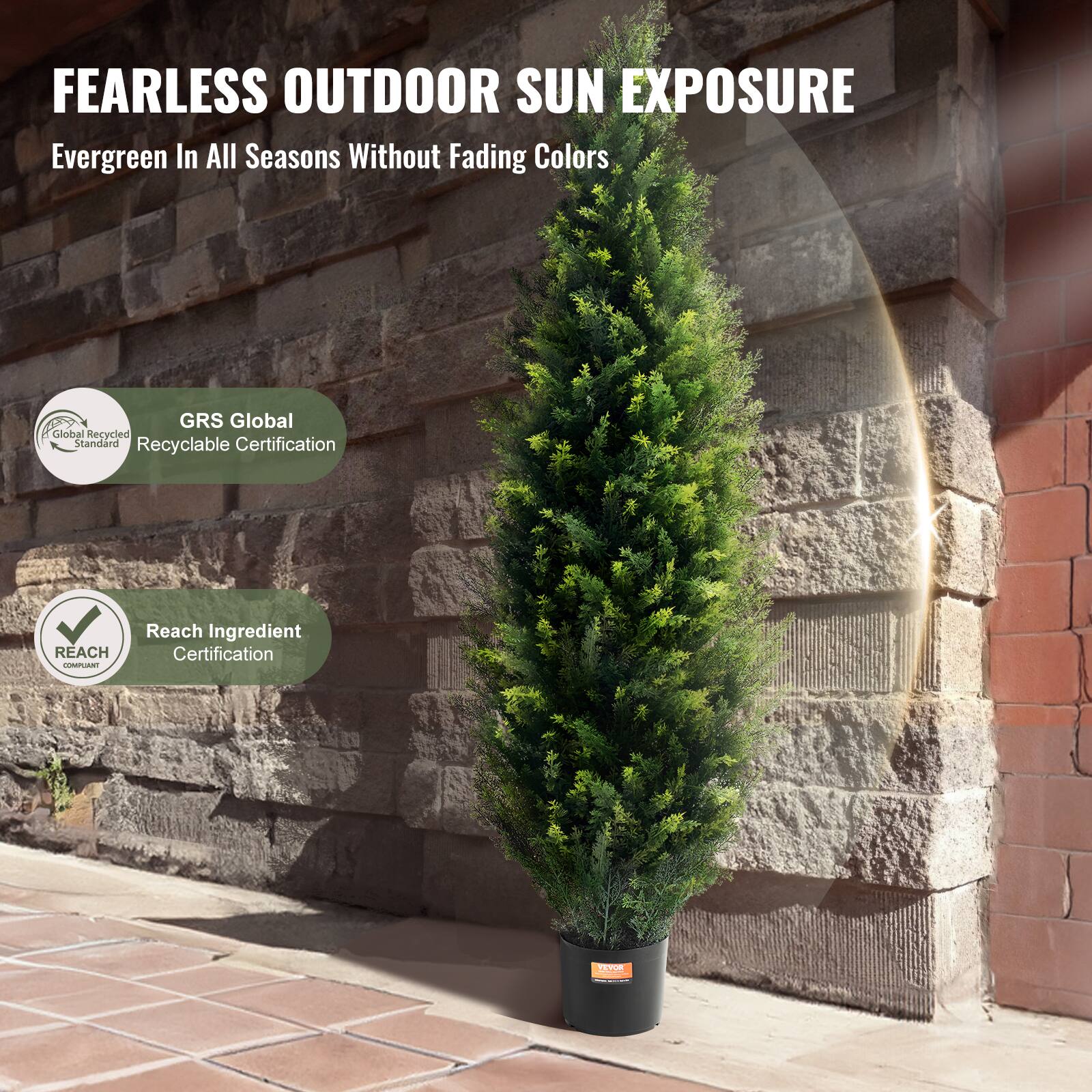 FEARLESS OUTDOOR SUN EXPOSURE  
Evergreen In All Seasons Without Fading Colors  

GRS Global  
Recyclable Certification  

Reach Ingredient  
Certification