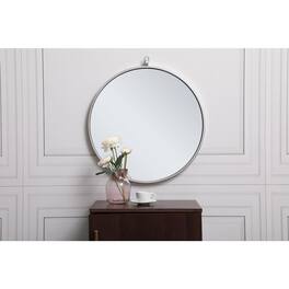 Elegant Decor - Metal frame round mirror with decorative hook 21 inch in - Silver