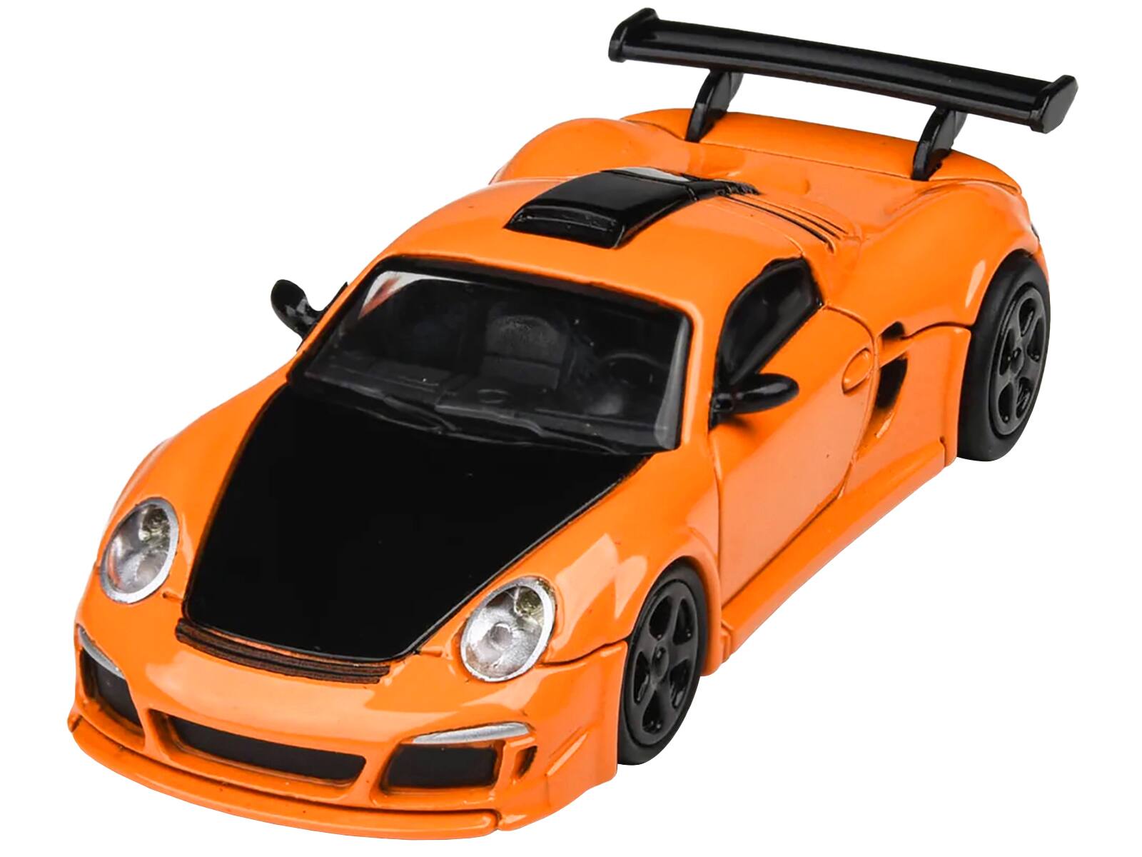 Left. Paragon - 2012 RUF CTR3 Clubsport Orange with Black Hood 1/64 Diecast Model Car by Paragon Models - Orange With Black.