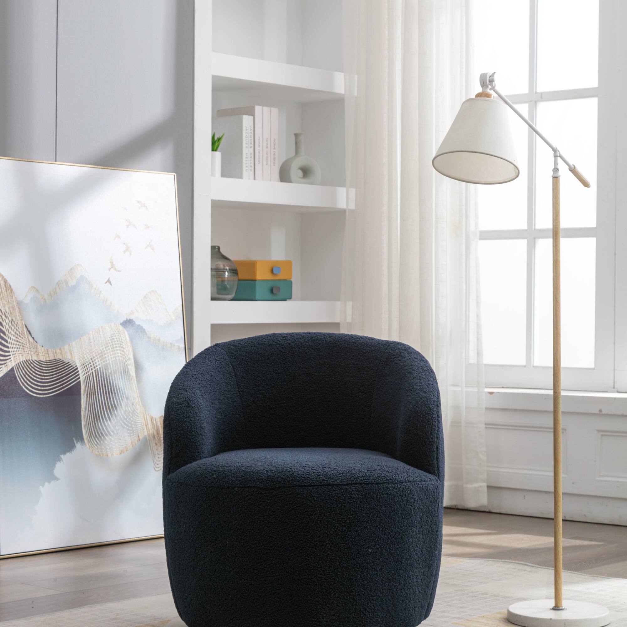 Alt View 5. GOODSILO - Plush Swivel Accent Armchair with Ergonomic Design and 360-Degree Rotation for Modern Interiors - Dark Blue.