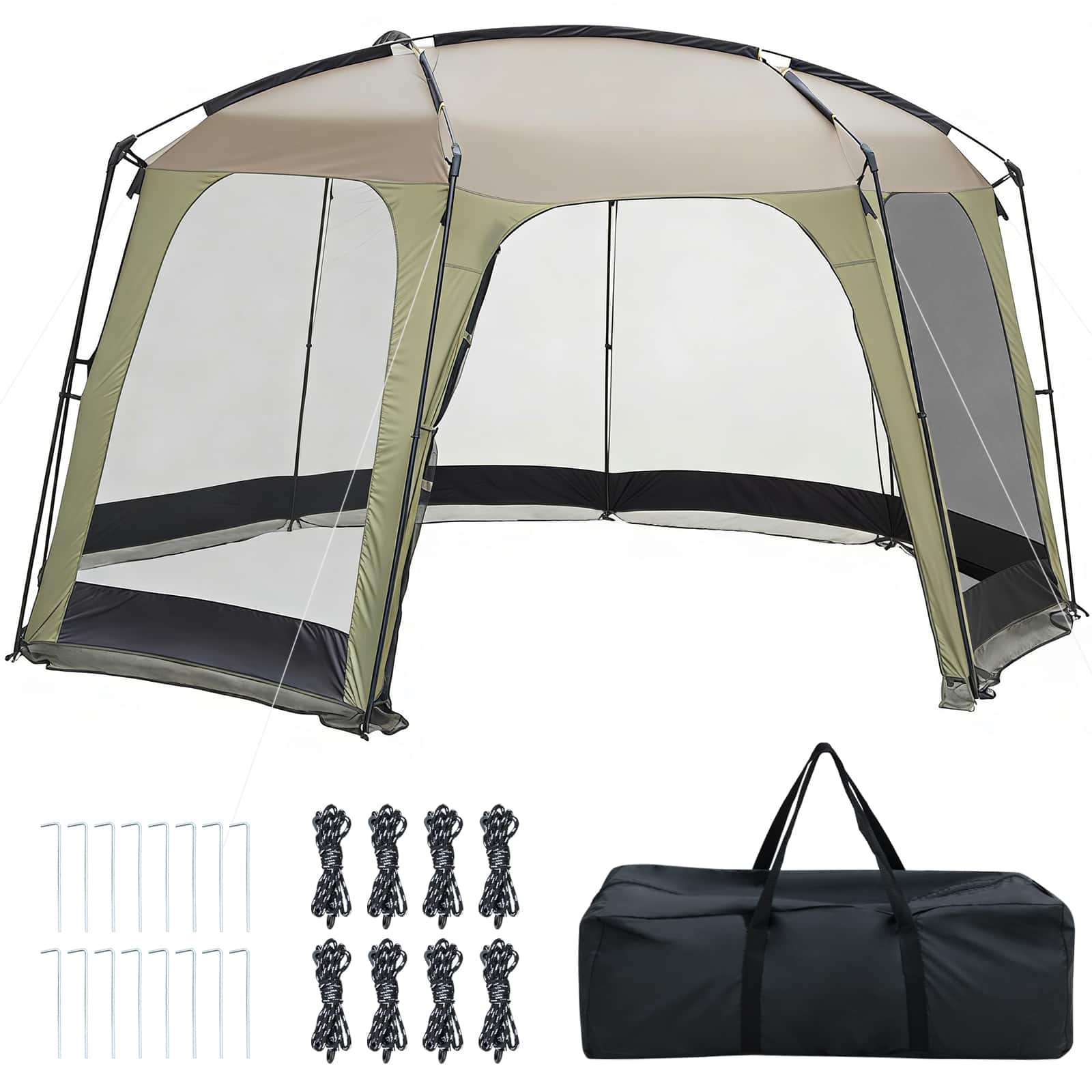 Gymax - 12.5 FT X 11.7 FT Mesh Screen Tent w/Zippered Door & Carrying Bag for Camping - Green